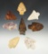 Set of 8 Coastal Plains Chert points found in Florida. The largest is 2 5/16