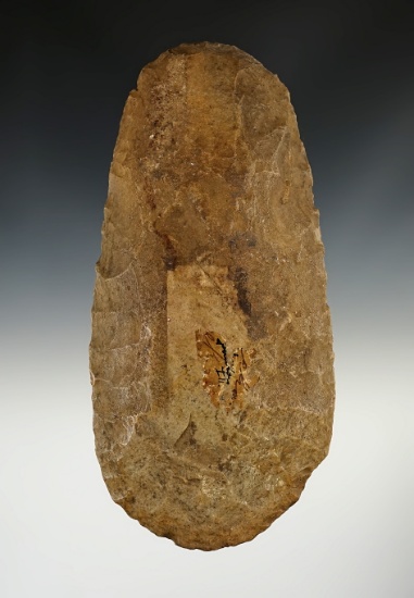 Fantastic 7 3/16" Flint Hoe found in Illinois made from Mill Creek Chert. Well polished bit.