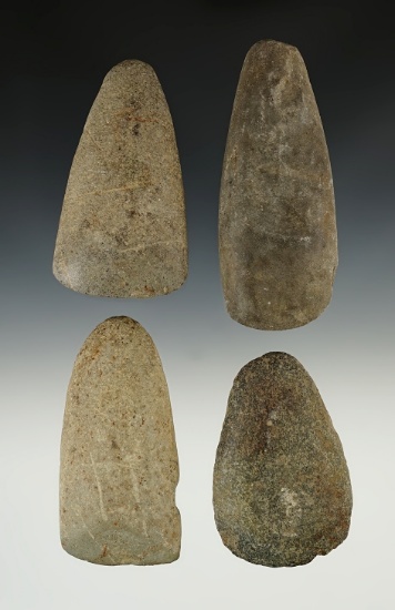 Set of 4 nice Hardstone Adzes found in the Kentucky/Tenessee area. The largest is 4 1/8".