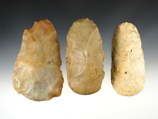 Set of 3 nice Flint Celts found in the Midwestern U.S. The largest is 4 1/4".