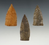 Set of 3 well made Copena points found in the Kentucky/Tenessee area. The largest is 2 3/16