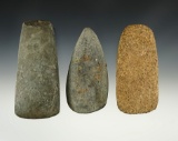 Set of 3 nice Hardstone tools including 2 Celts and 1 Adze. The largest is 4 1/4