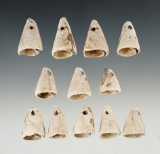 Set of 12 nicely styled Shell Cone Pendants found in New Mexico. Largest is 1 1/8