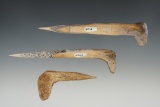 Set of 3 Bone Awls in great condition. Found in Umatilla, Oregon. The largest is 4 3/8