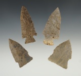 Set of 4 well made Kentucky/Tenessee points. The largest is 2 5/8