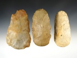 Set of 3 nice Flint Celts found in the Midwestern U.S. The largest is 4 1/4