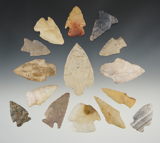 Set of 15points found in the Midwestern U.S. The largest is 2 3/4".