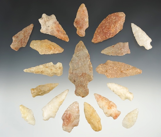 Set of 18 nice Quartz Points found in the Eastern U.S. The largest is 3 3/16".