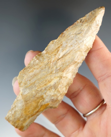 3 13/16" Woodland Beveled Knife made from attractive Plum Run Flint. Hardin Co., Ohio.