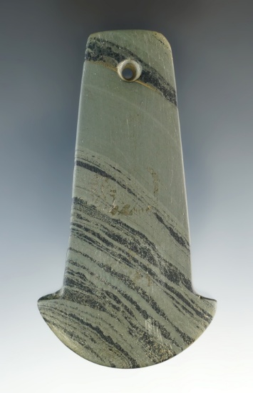 3 13/16" Adena Anchor Pendant made from Banded Slate. Found in Ross Co., Ohio. Ex. Root.