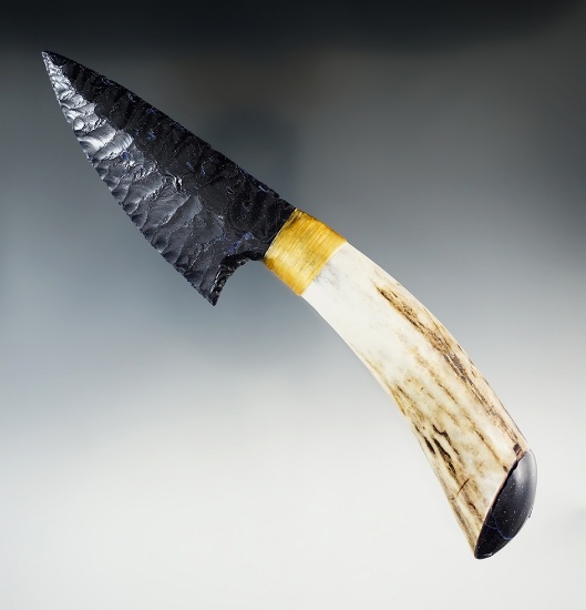 7 1/4" Contemporary Obsidian Blade that is beautifully flaked and set in a bone handle.