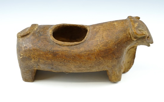 6" Long Spanish Colonial Bull Effigy Carving made from wood. Excellent patina. Found in Peru.