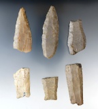 Excellent set of 6 Paleo Fluted Cumberland sections  - Tennessee - Dale Hollow Lake area.