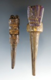 Pair of Inca Lime Container Stoppers that are beautifully carved. One has a stone applique.