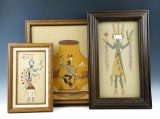 Set of 3 Nicely framed sand paintings, largest is 14 1/2