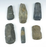 Set of 6 Stone Celts found in Maryland and New York. Largest is 4 5/16