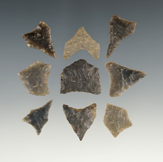 Set of 9 Jacks Reef Pentagonal Triangle points in good condition. The largest is 15/16".