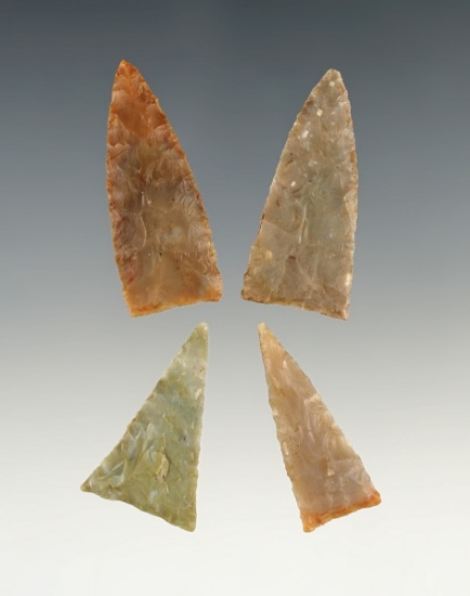 Set of 4 finely made Kentucky/Tennessee Triangle points. The largest is 1 1/2".