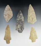 Set of 5 well made points found in the Eastern U.S. The largest is 4