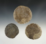 Set of 3 chipped stone discs found near the Columbia River, Oregon.  Largest is 2 15/16