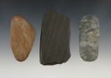 Set of 3 Slate pieces, 2 are engraved and one is a Gorget Preform. All were found in Ohio.