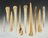 Set of 10 Bone Awls found in New Mexico. The largest is 6 3/4