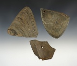 Set of 3 anciently salvaged slate pieces found in the Midwest. The largest is 3 1/4