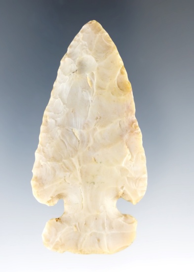 2 15/16" Archaic Thebes E-notch Bevel found in Licking Co., Ohio. Made from Flint Ridge Flint.