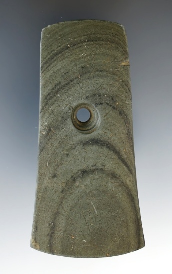 Highly polished 3 3/4" Bell Pendant made from green and black Banded Slate. Lorain Co., Ohio.