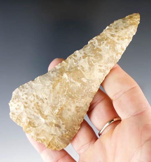4 1/4" Archaic Beveled Cobbs Knife made from attractive Fort Payne Chert found in Kentucky.
