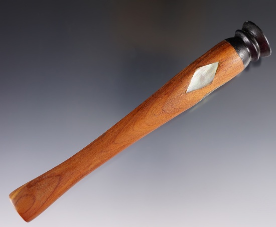 6 3/8" long vintage contemporary Yarok Wood Pipe with shell inlays.