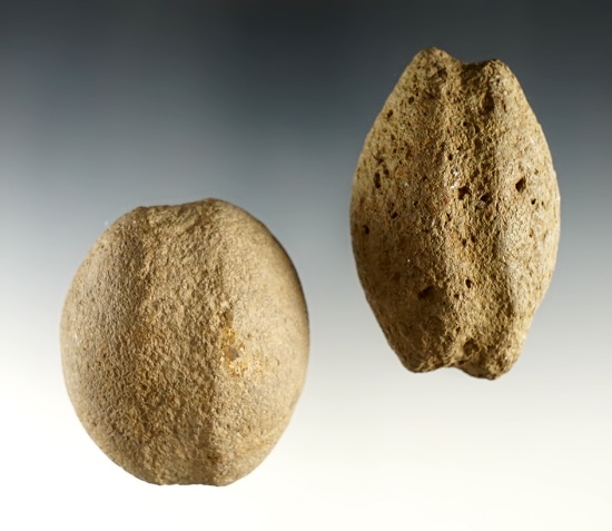 Pair of grooved Net Weights found close to Fort Genoa, Douglas Co., Nevada. Largest 2 3/4".