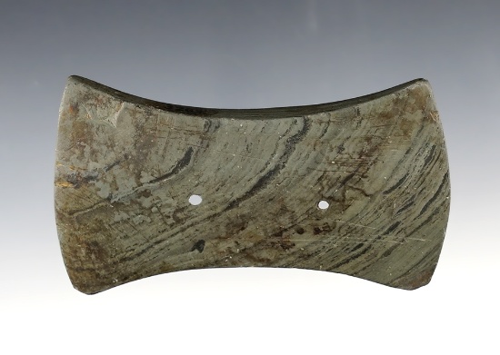 Classic styled 3 7/8" wide Bi-Concave Gorget - Darke Co., Ohio. Ex. Fred Fisher collection.