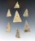 Set of 7 nice Kettle Points found at the White Springs Site, Geneva, New York. The largest is 1 1/8
