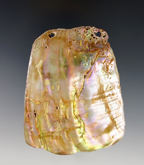 Large 3 5/16" 2-Hole Pendant made from Abalone Shell. Found in Colusa Co., California.