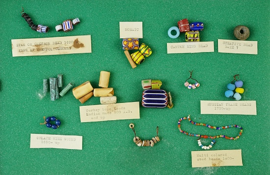 Frame of assorted trade and vintage Beads.