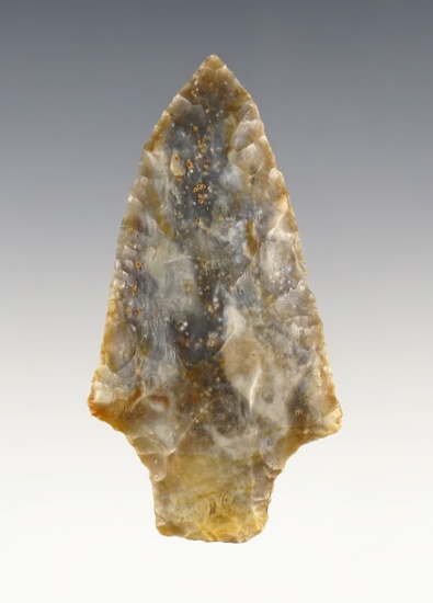 Well made 2 3/4" Adena found in Kentucky. Made from beautifully colored Sonora Flint.