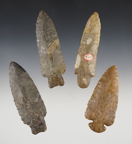 Set of 4 large Southern Indiana points. All have restored bases. The largest is 3 3/4".