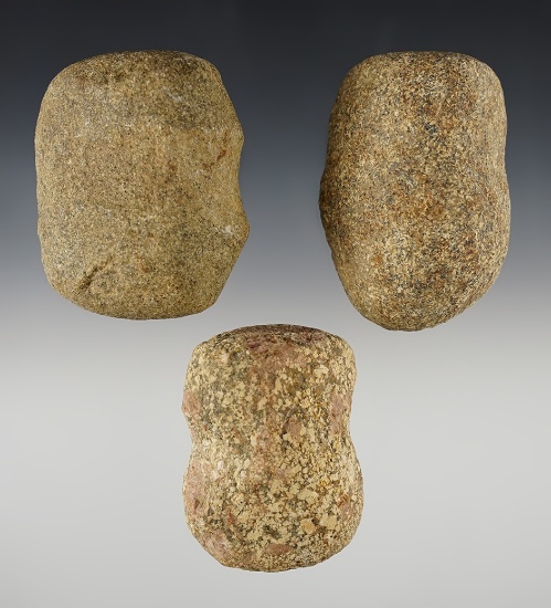 Set of three Hardstone Grooved Hammerstones recovered in Allen Co., Indiana. Largest is 3".