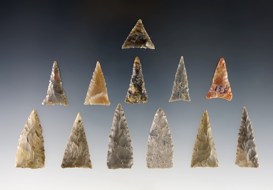 Set of 12 Triangle points found in the Kentucky/Tennessee area. The largest is 1 3/8".