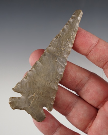 3 13/16" nicely patinated Hornstone Cornernotch Knife found in Kentucky.