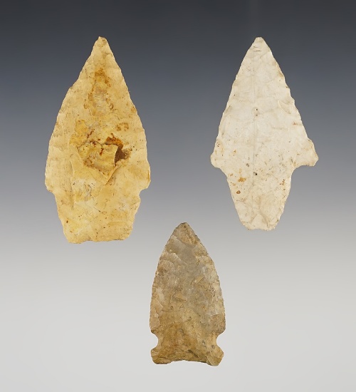 Set of 3 assorted arrowheads all papered by Tom Davis.