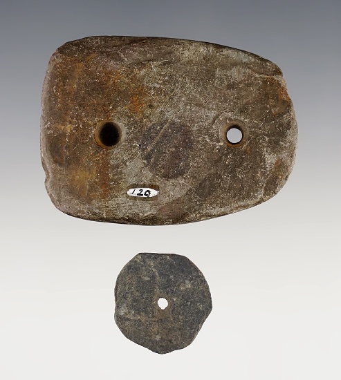Pair of Slate artifacts including a Gorget and a Bead. North Carolina. Ex. Gary Fogelman.