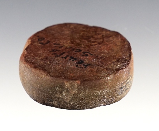 1 5/8" Stone Disk/Game Stone found at the Feurt village site, Scioto Co., Ohio. Ex. Meuser.