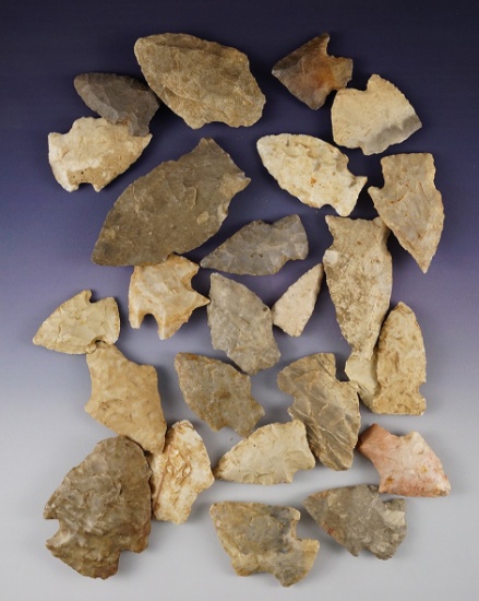 Set of 25 assorted points found in Hardy, Arkansas by Henry Hudson Norman Jr. in the 1930's.