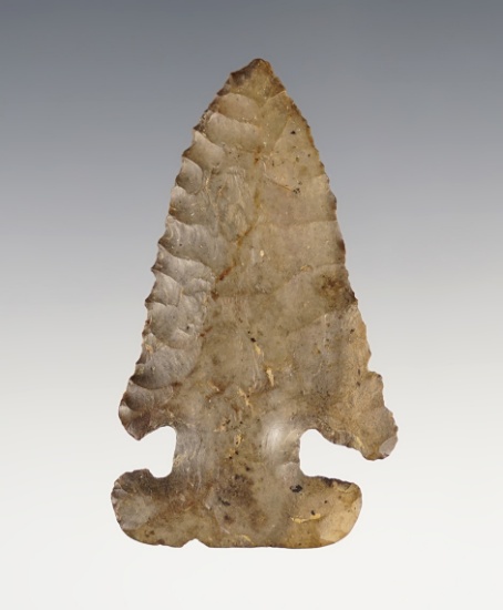 2 9/16" Deeply patinated Thebes E-Notch found in Clinton Co., Ohio. Ex. David Root collection.