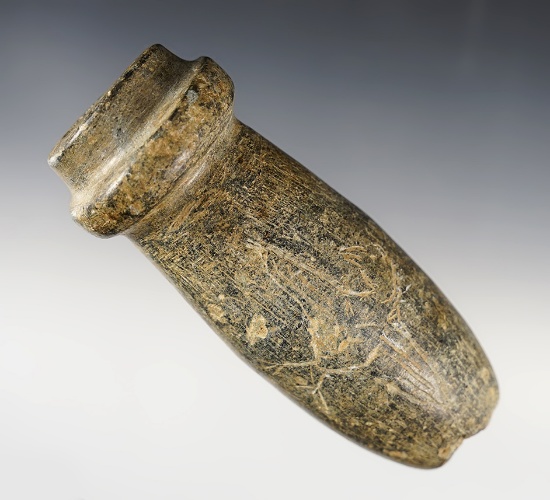 Well styled and nicely patinated 4  7/8" Steatite Tube Pipe with a bird engraving- Tennessee.