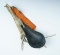 Buffalo-Horn Spoon with deer-hide grip cover and French silk ribbon strip. Beaded drop, 9 1/2