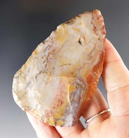 3 3/8" Hopewell Blade made from vividly colored Flint Ridge Flint. Found in Logan Co., Ohio.