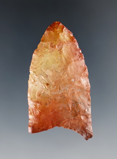 2 1/4" Clovis made from red Chert. Found in Indiana. Ex. Pow Wow Museum. Davis COA.